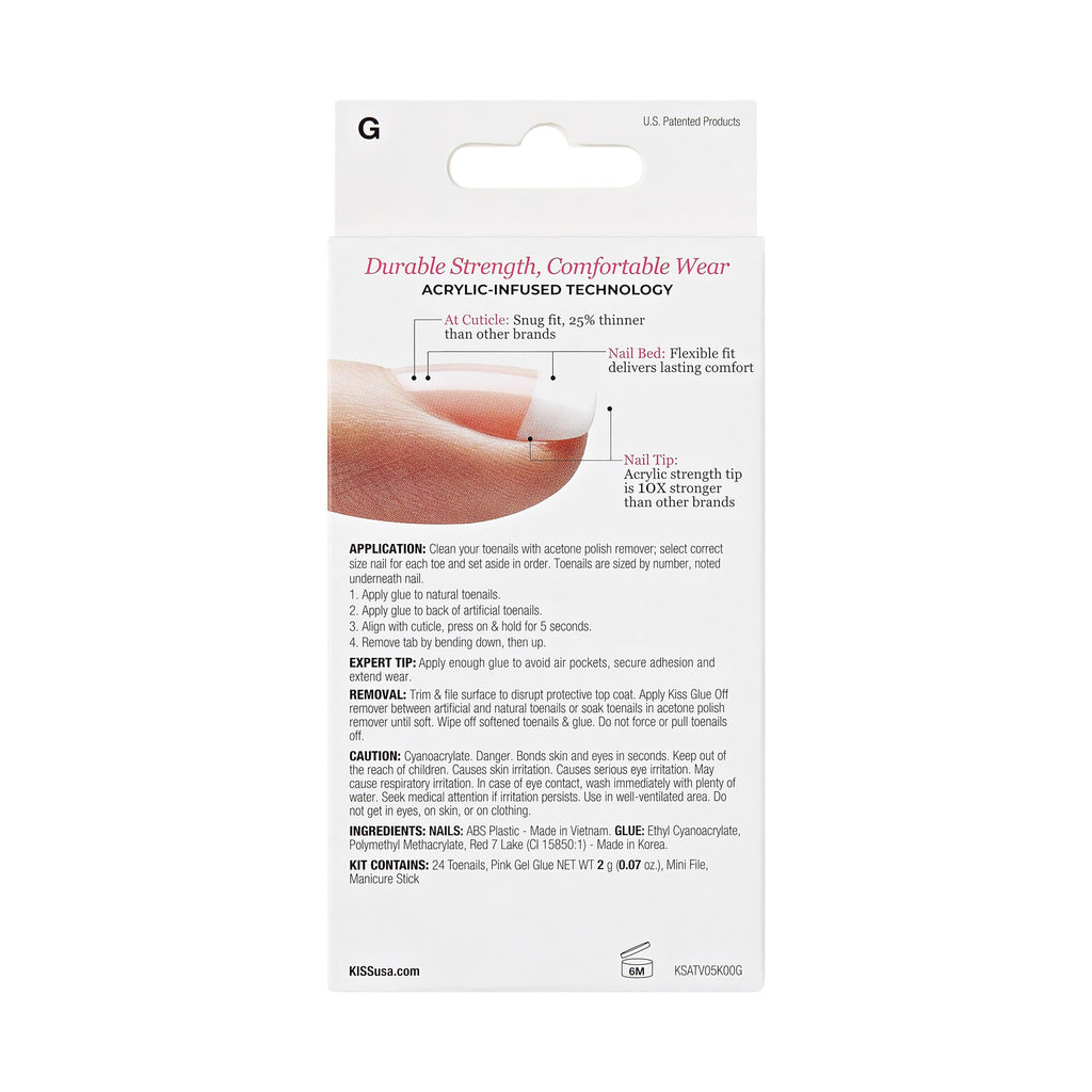 KISS Salon Acrylic French Toenail Kit - Walk Away Style - Artificial Press-On Nails - Damaged Box