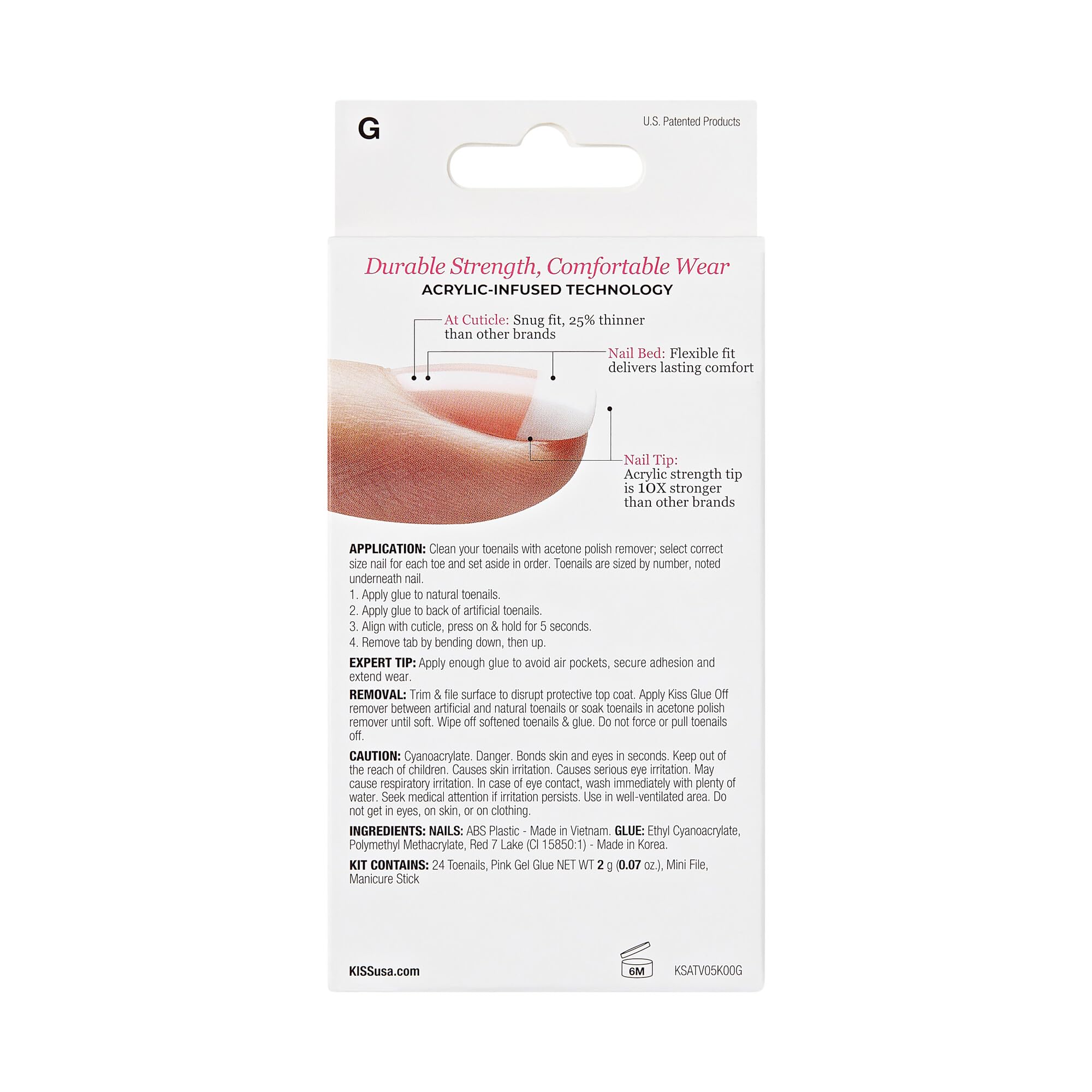 KISS Salon Acrylic French Toenail Kit - Walk Away Style - Artificial Press-On Nails - Damaged Box