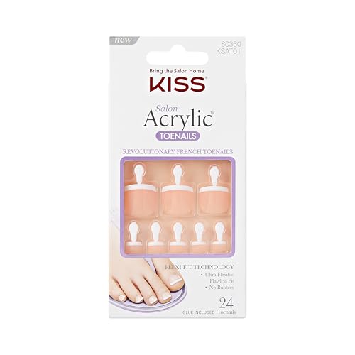 KISS Salon Acrylic French Toenail Kit - Walk Away Style - Artificial Press-On Nails - Damaged Box