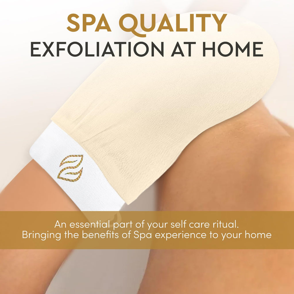 Mirak Naturals 3 Deep Exfoliating Mitts Body Scrub for Soft Skin - Exfoliating Glove & Skin Cleanser Spa Hammam Fake Tan Remover, Double-Sided Deep Exfoliation Scrubbing Mitt, Shower Gloves - Damaged Box