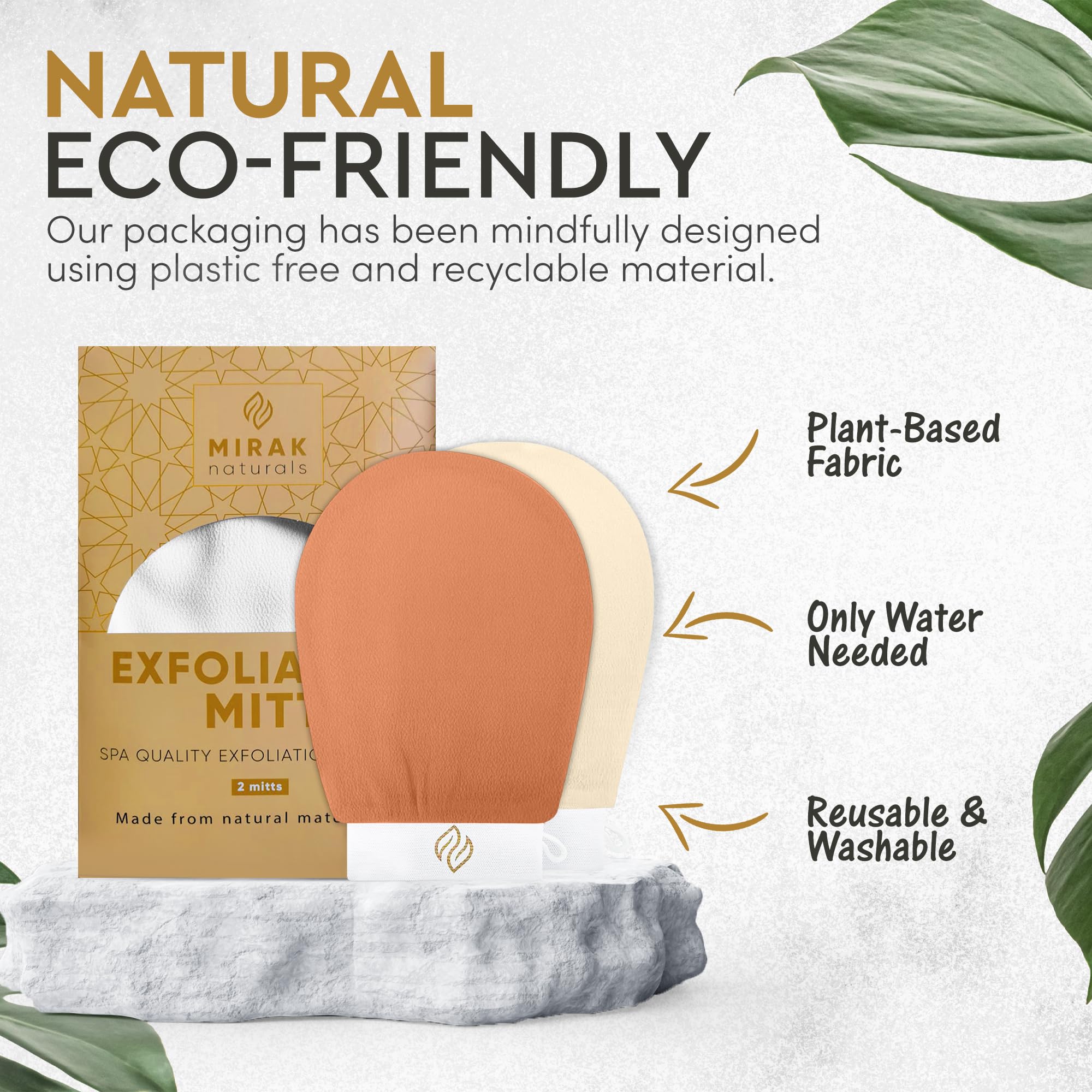 Mirak Naturals 3 Deep Exfoliating Mitts Body Scrub for Soft Skin - Exfoliating Glove & Skin Cleanser Spa Hammam Fake Tan Remover, Double-Sided Deep Exfoliation Scrubbing Mitt, Shower Gloves - Damaged Box