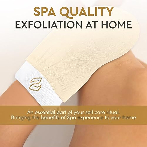 Mirak Naturals 3 Deep Exfoliating Mitts Body Scrub for Soft Skin - Exfoliating Glove & Skin Cleanser Spa Hammam Fake Tan Remover, Double-Sided Deep Exfoliation Scrubbing Mitt, Shower Gloves - Damaged Box