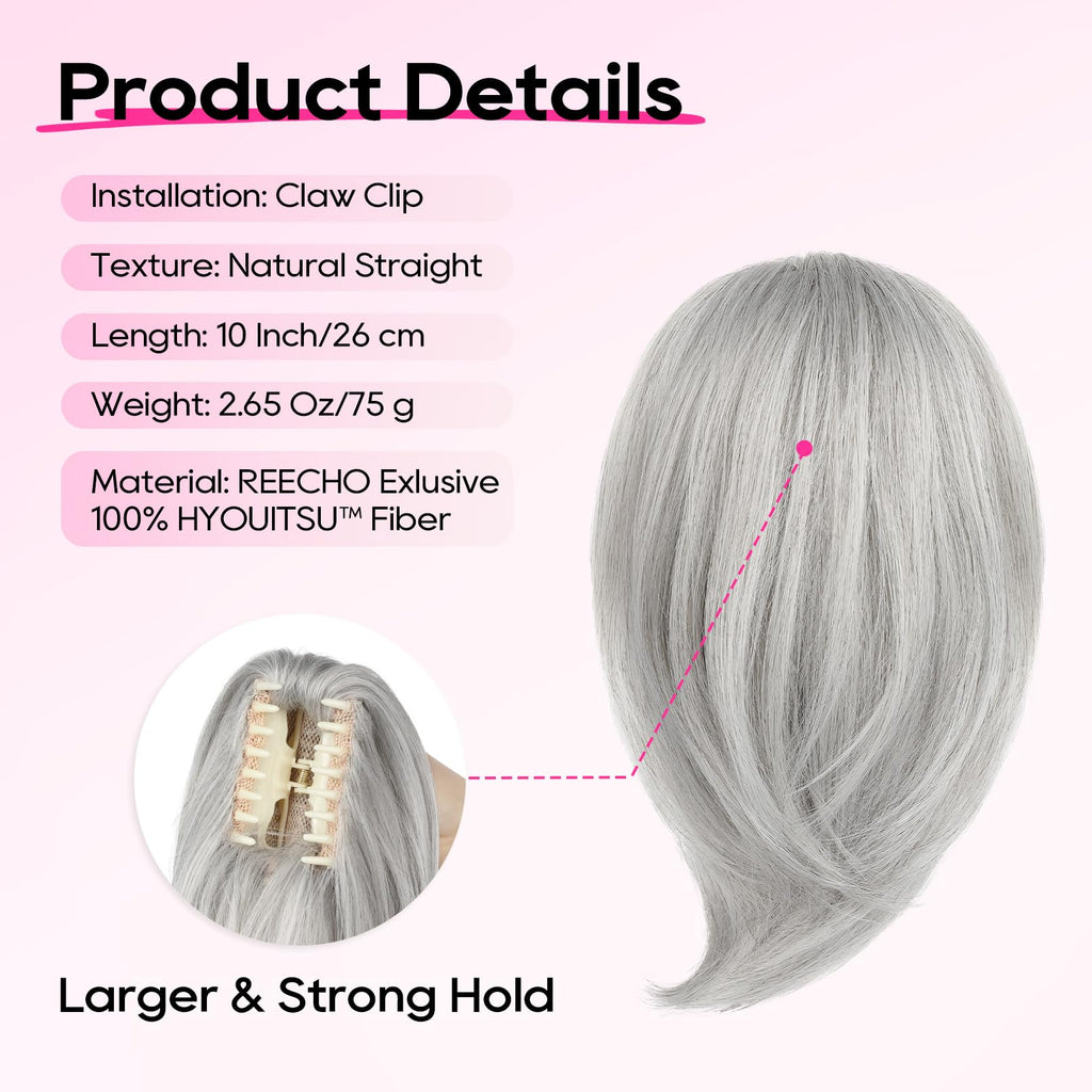 REECHO Ponytail Extension,Claw Clip Hair Bun Hair Piece Short Straight Ponytail Hair Extensions Messy Hair Bun Natural Synthetic Fake Ponytail Hair Pieces for Women- Silver Grey - New