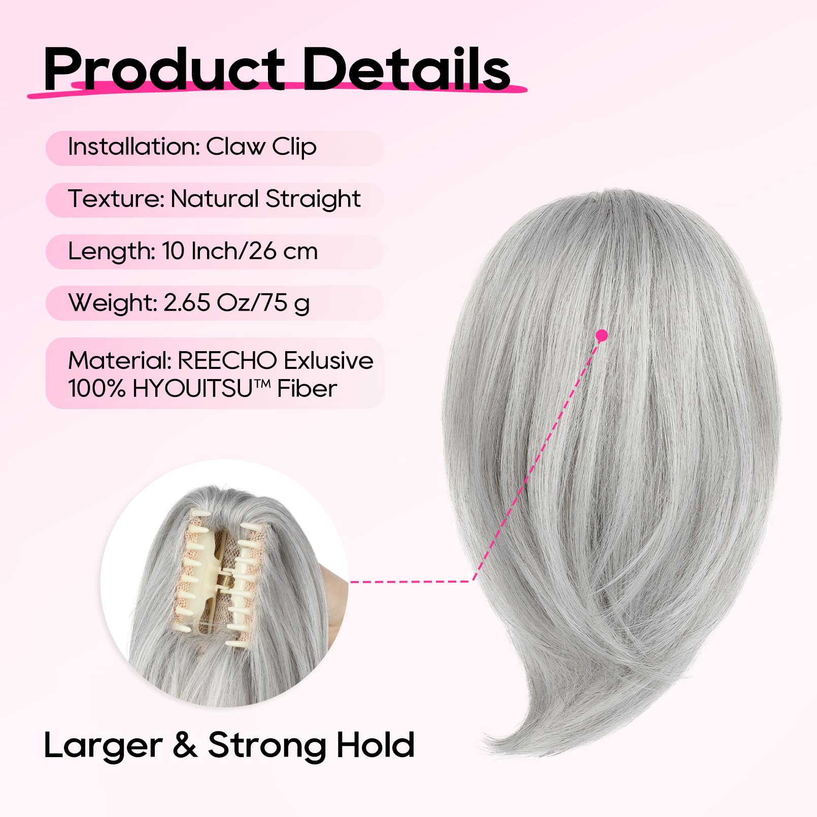 REECHO Ponytail Extension,Claw Clip Hair Bun Hair Piece Short Straight Ponytail Hair Extensions Messy Hair Bun Natural Synthetic Fake Ponytail Hair Pieces for Women- Silver Grey - New