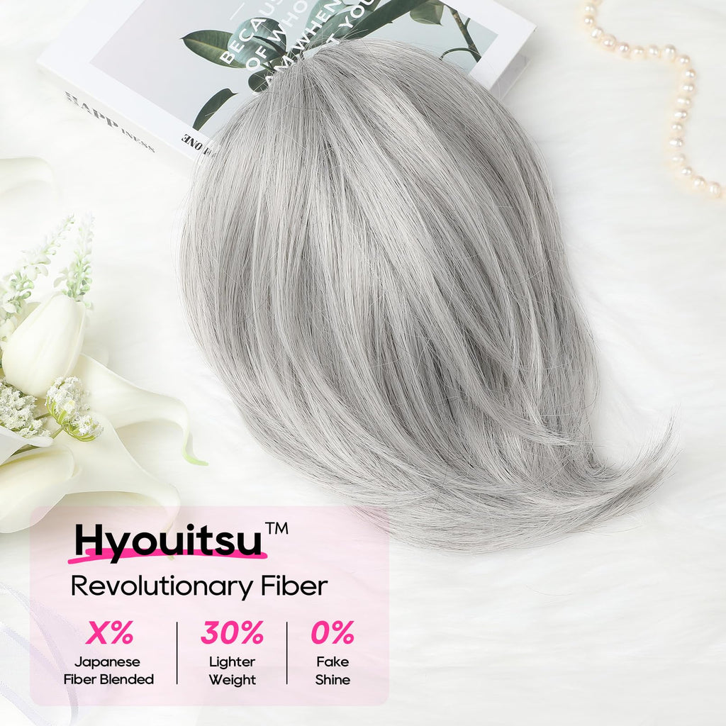 REECHO Ponytail Extension,Claw Clip Hair Bun Hair Piece Short Straight Ponytail Hair Extensions Messy Hair Bun Natural Synthetic Fake Ponytail Hair Pieces for Women- Silver Grey - New