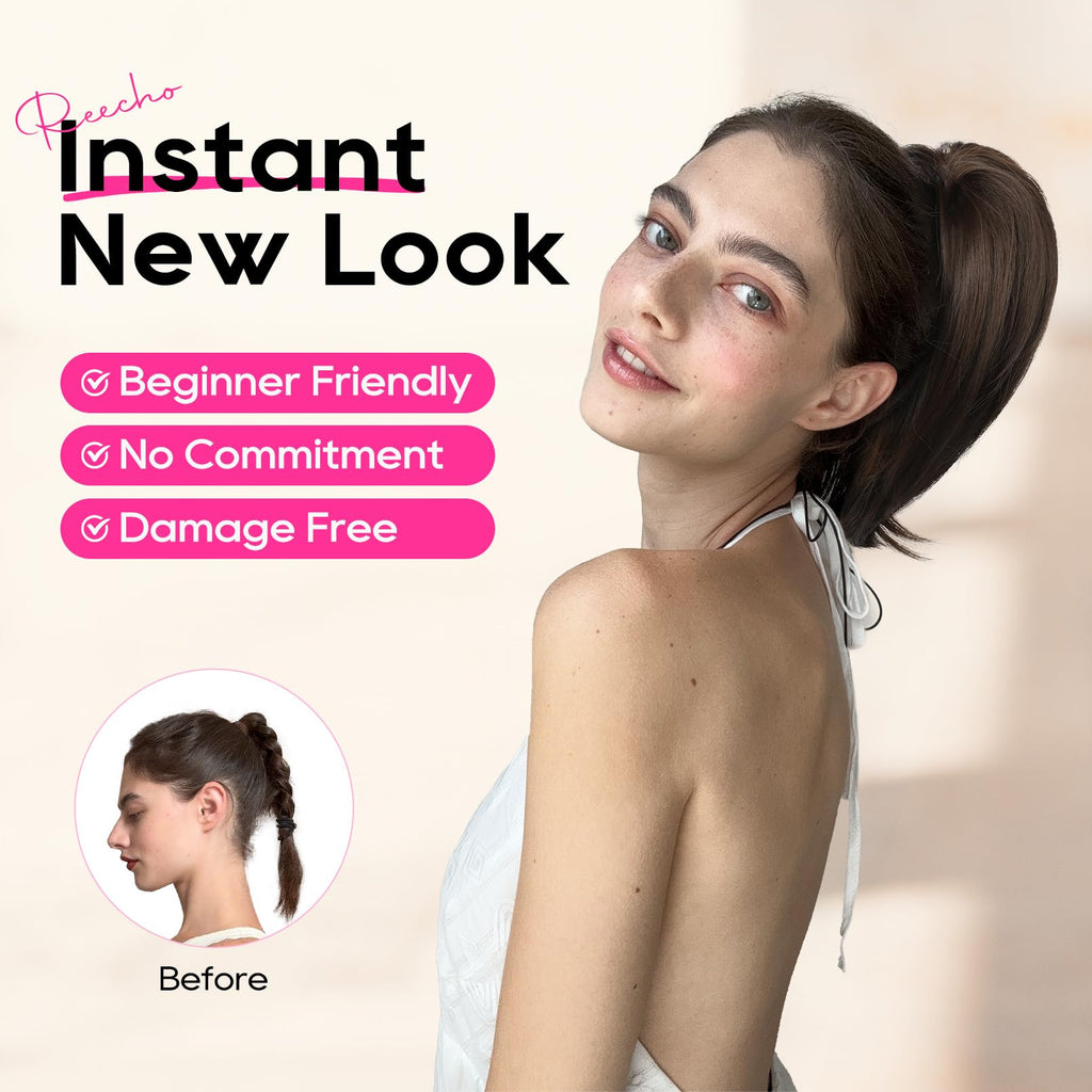 REECHO Ponytail Extension,Claw Clip Hair Bun Hair Piece Short Straight Ponytail Hair Extensions Messy Hair Bun Natural Synthetic Fake Ponytail Hair Pieces for Women- Silver Grey - New