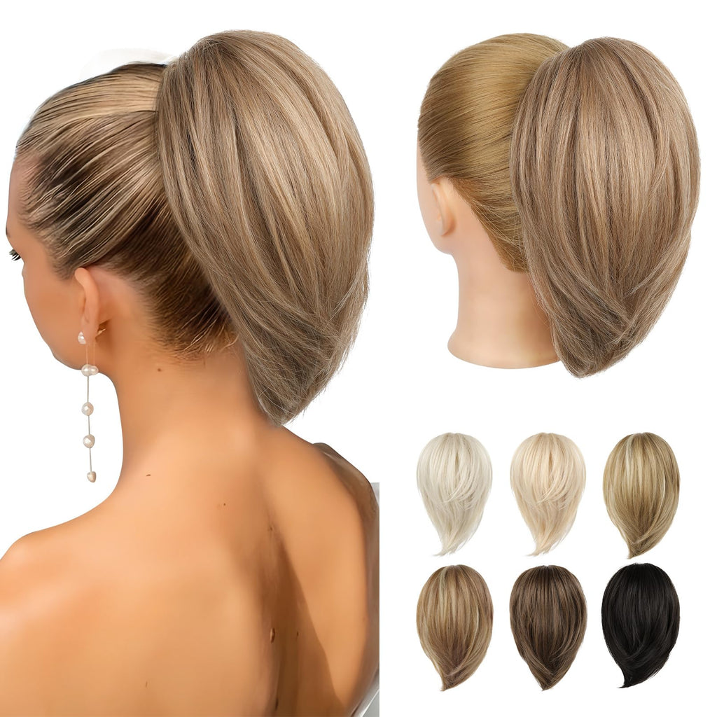 REECHO Ponytail Extension,Claw Clip Hair Bun Hair Piece Short Straight Ponytail Hair Extensions Messy Hair Bun Natural Synthetic Fake Ponytail Hair Pieces for Women- Silver Grey - New