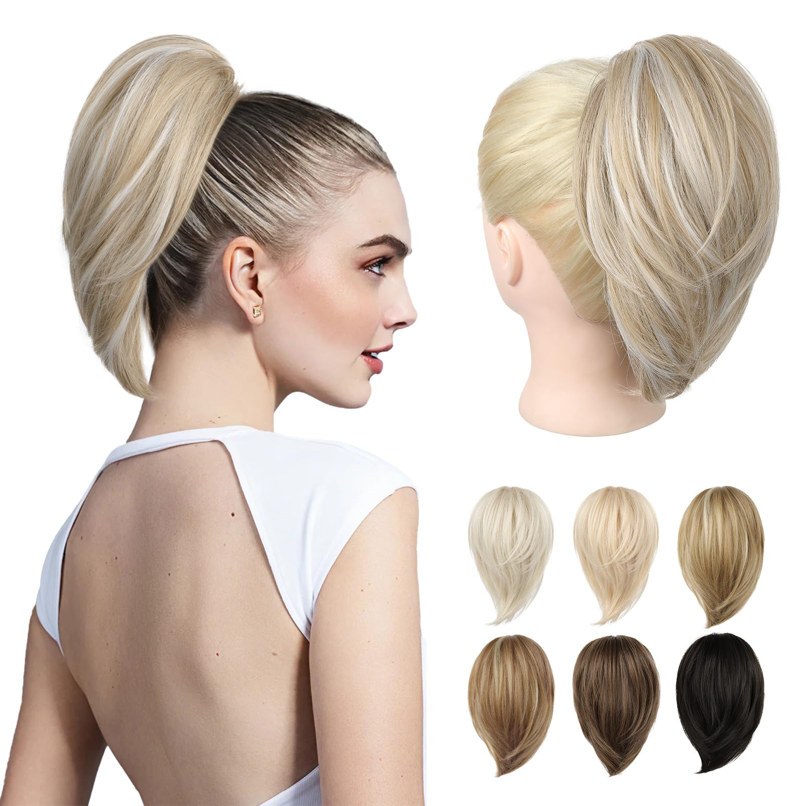 REECHO Ponytail Extension,Claw Clip Hair Bun Hair Piece Short Straight Ponytail Hair Extensions Messy Hair Bun Natural Synthetic Fake Ponytail Hair Pieces for Women- Silver Grey - New