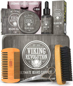 Viking Revolution - Beard Grooming Kit for Men - Ultimate Beard Kit with 100% Boar Beard Brush, Beard Comb, Citrus Beard Balm, Unscented Beard Oil & More - Valentines Gifts for Him - Gifts for Men - New