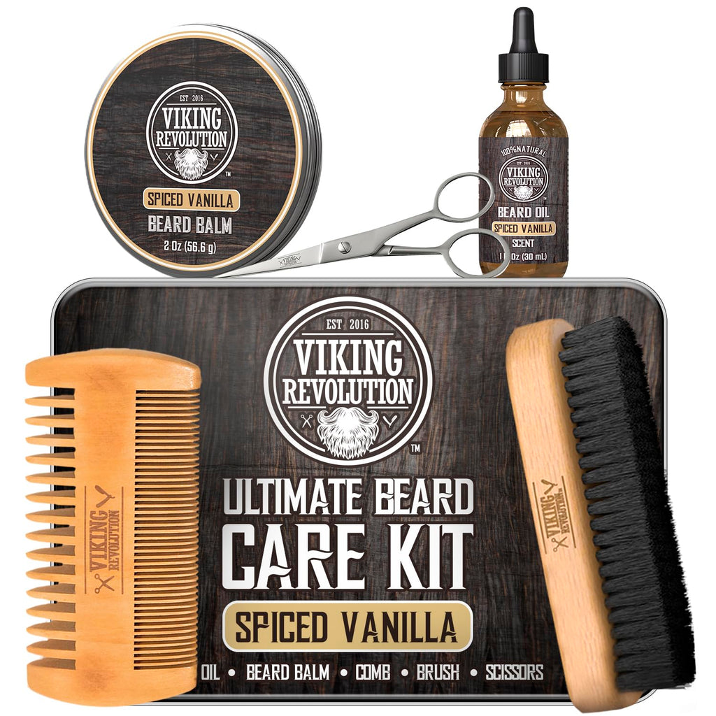 Viking Revolution - Beard Grooming Kit for Men - Ultimate Beard Kit with 100% Boar Beard Brush, Beard Comb, Citrus Beard Balm, Unscented Beard Oil & More - Valentines Gifts for Him - Gifts for Men - New