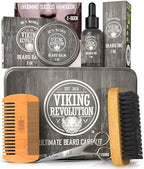Viking Revolution - Beard Grooming Kit for Men - Ultimate Beard Kit with 100% Boar Beard Brush, Beard Comb, Citrus Beard Balm, Unscented Beard Oil & More - Valentines Gifts for Him - Gifts for Men - New