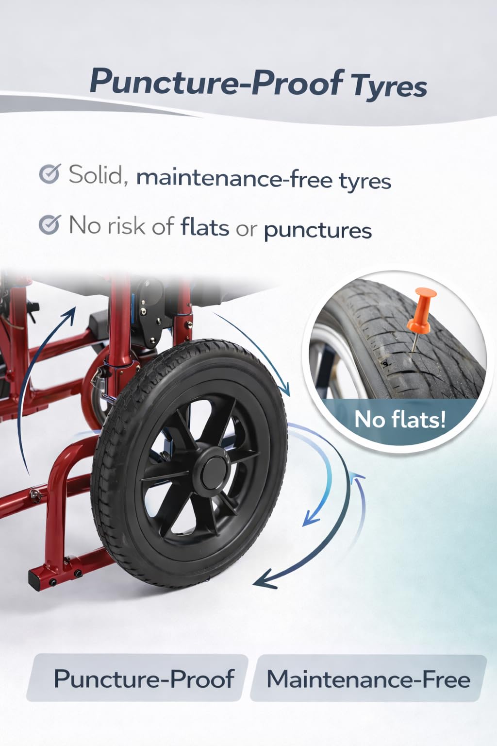 Lightweight Aluminium Folding Transit Travel Wheelchair - Red, 9.5kg, Attendant Brakes, Seatbelt, Adjustable Footrests Compact Mobility Aid - Very Good