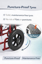 Lightweight Aluminium Folding Transit Travel Wheelchair - Red, 9.5kg, Attendant Brakes, Seatbelt, Adjustable Footrests Compact Mobility Aid - Very Good
