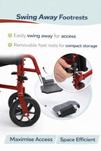 Lightweight Aluminium Folding Transit Travel Wheelchair - Red, 9.5kg, Attendant Brakes, Seatbelt, Adjustable Footrests Compact Mobility Aid - Very Good