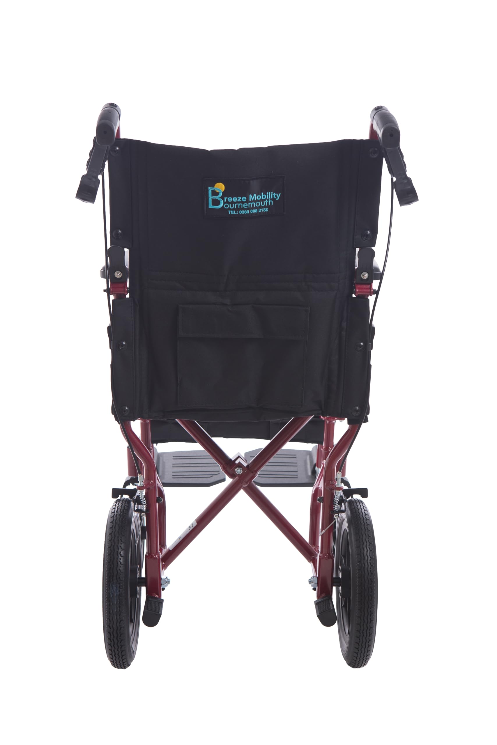 Lightweight Aluminium Folding Transit Travel Wheelchair - Red, 9.5kg, Attendant Brakes, Seatbelt, Adjustable Footrests Compact Mobility Aid - Very Good
