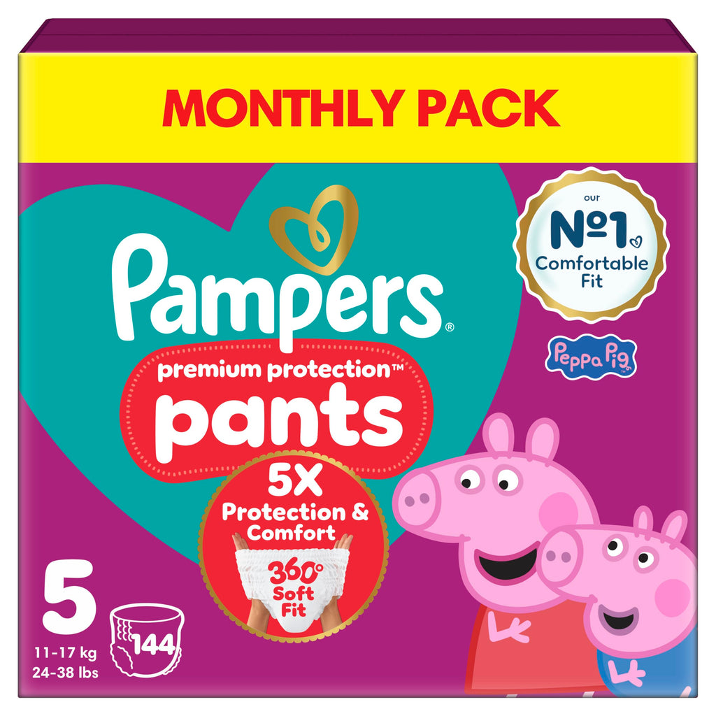 Pampers Premium Protection Nappy Pants Size 5 11-17kg 144 Nappies Monthly Pack - Damaged Box