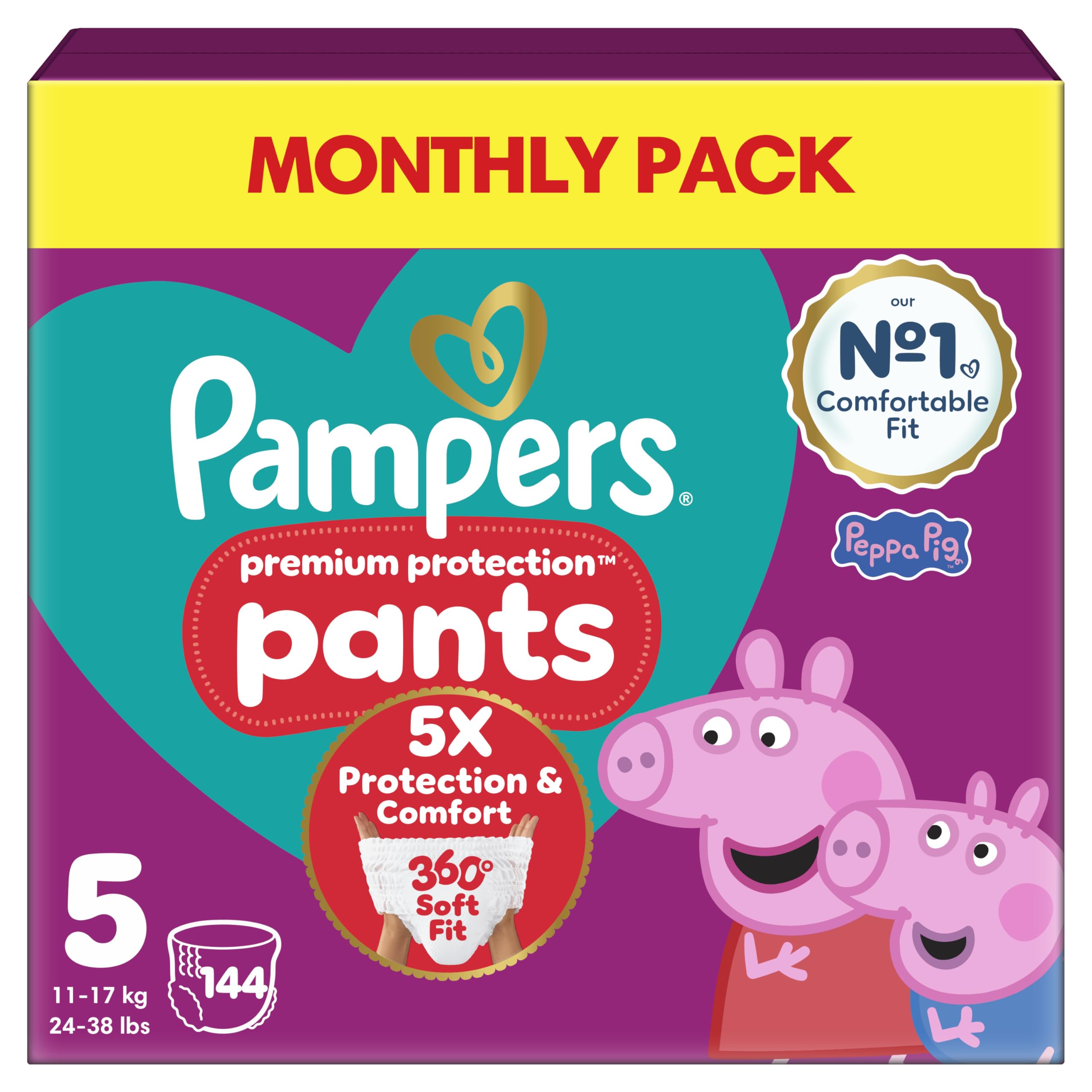 Pampers Premium Protection Nappy Pants Size 5 11-17kg 144 Nappies Monthly Pack - Damaged Box