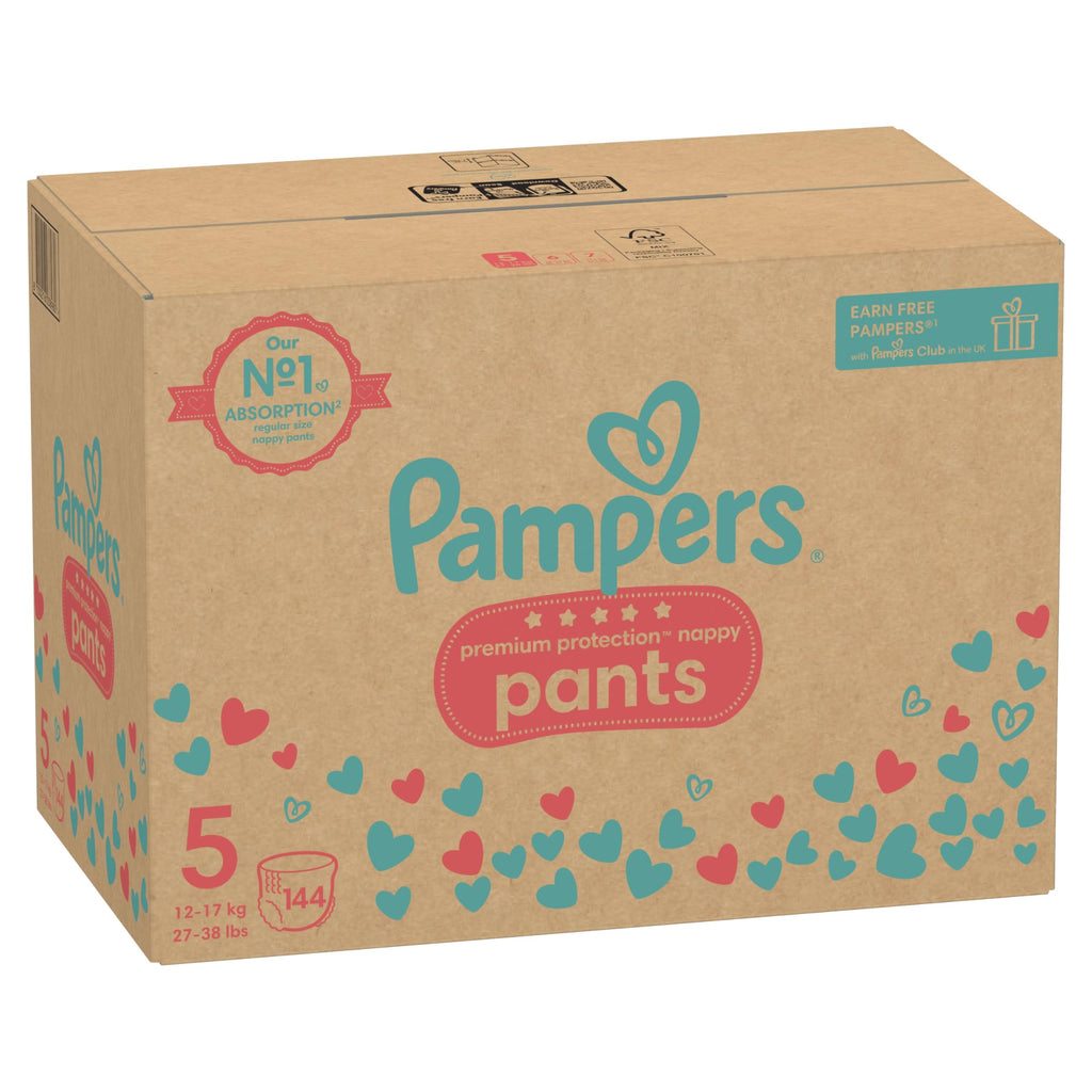 Pampers Premium Protection Nappy Pants Size 5 11-17kg 144 Nappies Monthly Pack - Damaged Box