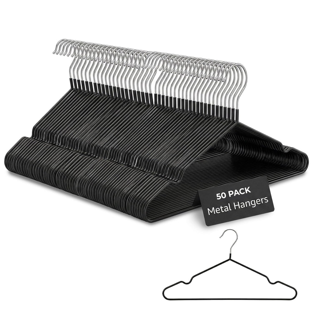 Rainberg Rubber Coated Metal Hangers - 50 Pack Heavy Duty Space Saving Non-Slip Clothes Wardrobe Coat Hangers - Black - Very Good