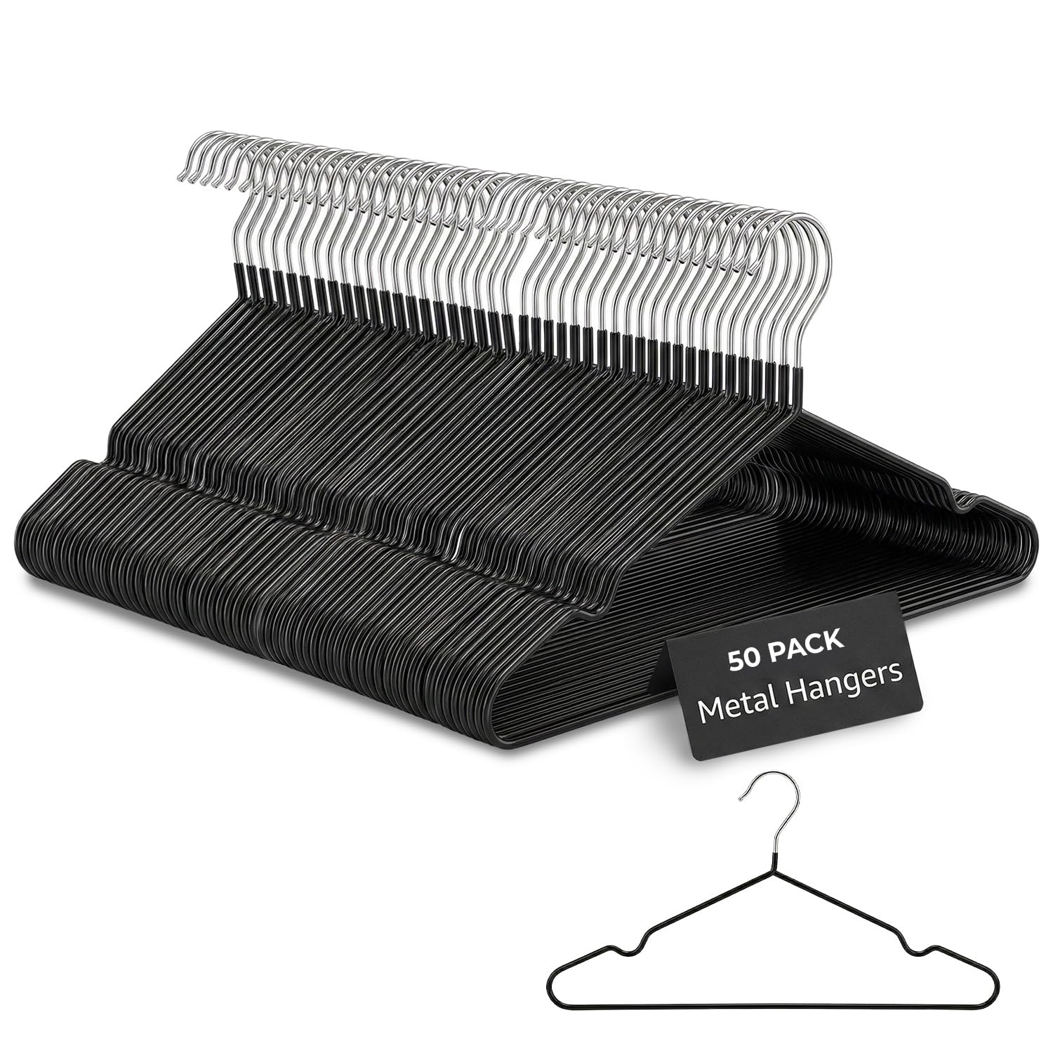 Rainberg Rubber Coated Metal Hangers - 50 Pack Heavy Duty Space Saving Non-Slip Clothes Wardrobe Coat Hangers - Black - Very Good