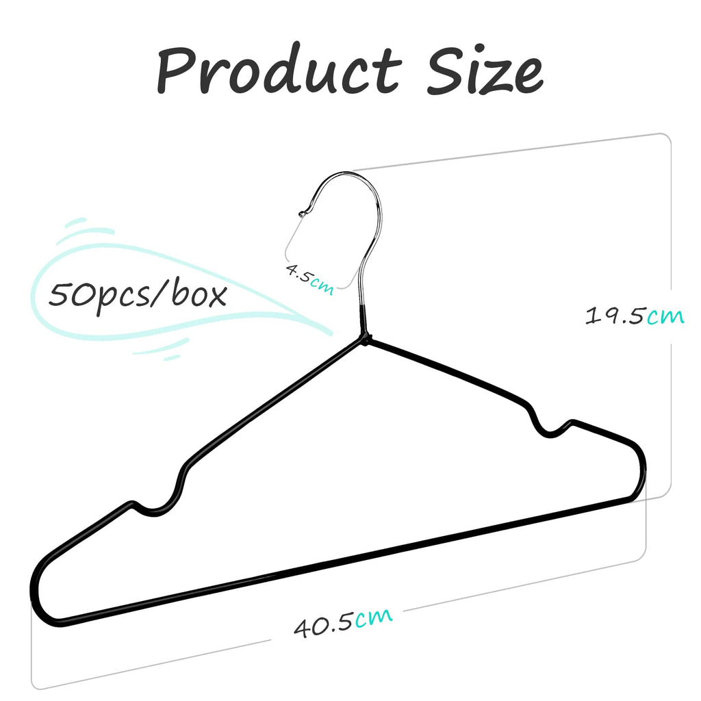 Rainberg Rubber Coated Metal Hangers - 50 Pack Heavy Duty Space Saving Non-Slip Clothes Wardrobe Coat Hangers - Black - Very Good