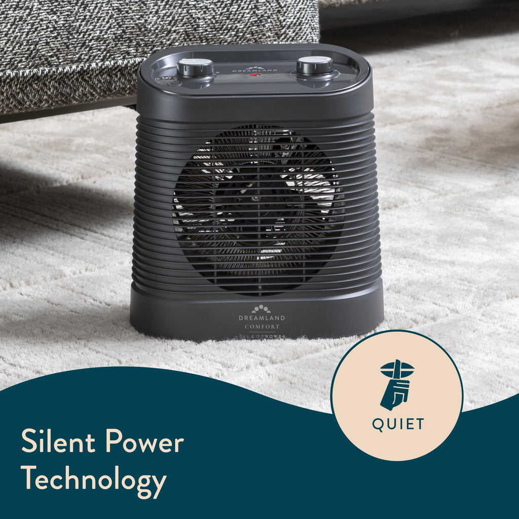 Dreamland Silent Power Comfort Portable Electric Fan Heater - Variable Thermostat, Antifreeze, ECO Mode, Low Energy Room Heater - Very Good