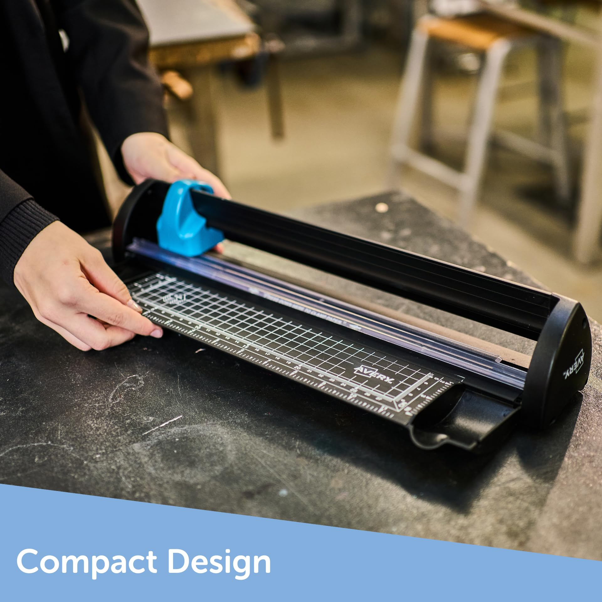 Avery Compact Paper Cutter Trimmer A3CT - Black Teal - 12 Sheet Capacity - A3 Paper Trimmer - Very Good