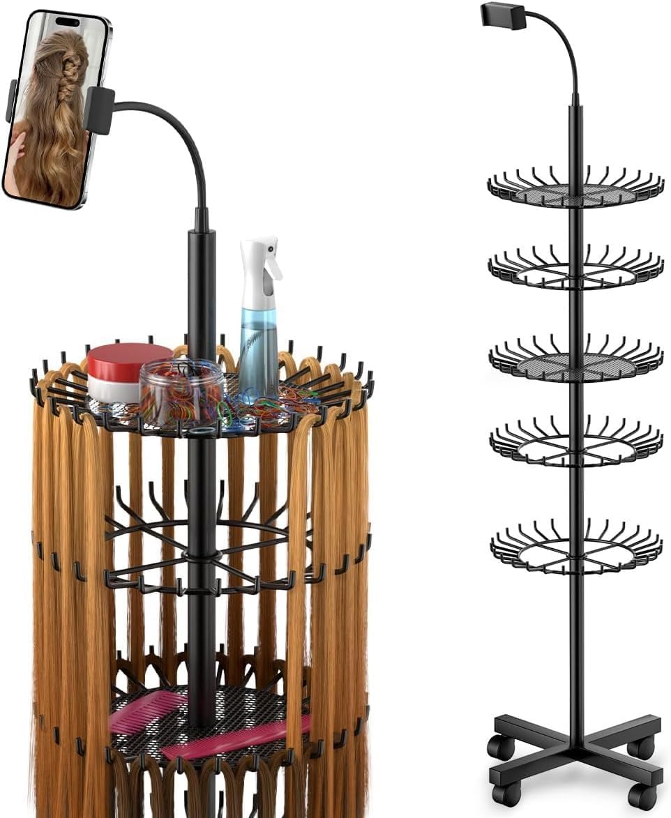Braiding Hair Stand 140 Pegs - Hair Extension Holder Display Rack Organizer - Phone Tablet Holder - Salon Stylist Mannequin Head Weaving - New