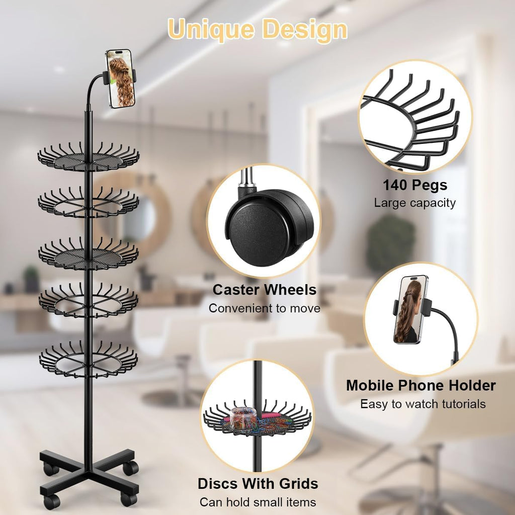 Braiding Hair Stand 140 Pegs - Hair Extension Holder Display Rack Organizer - Phone Tablet Holder - Salon Stylist Mannequin Head Weaving - New