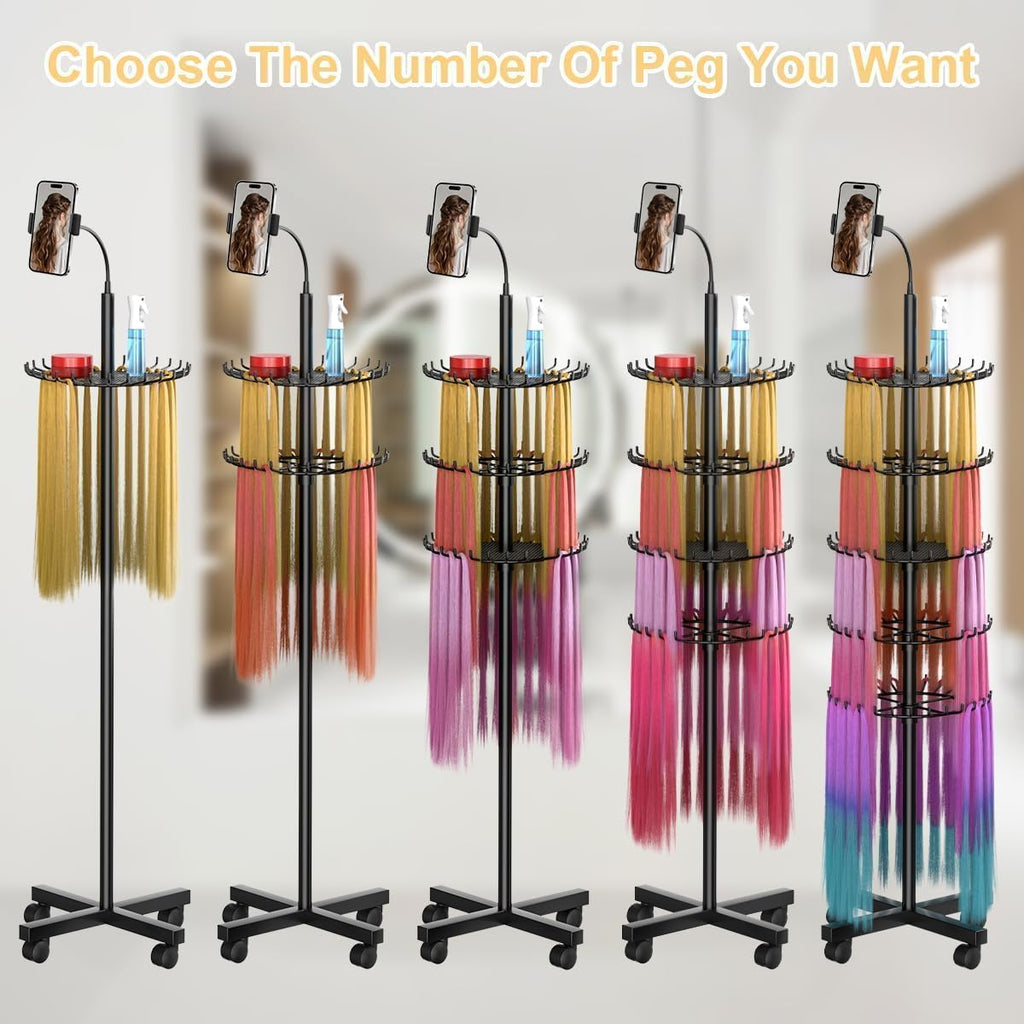Braiding Hair Stand 140 Pegs - Hair Extension Holder Display Rack Organizer - Phone Tablet Holder - Salon Stylist Mannequin Head Weaving - New