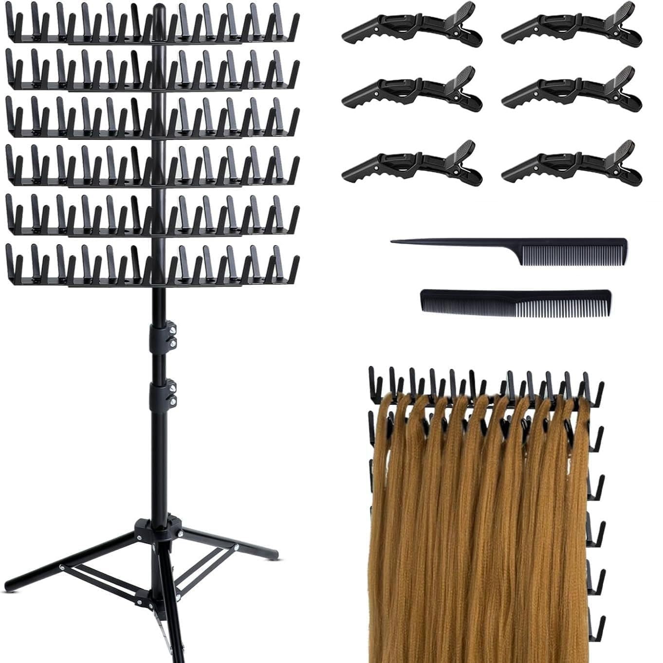 Braiding Hair Stand 140 Pegs - Hair Extension Holder Display Rack Organizer - Phone Tablet Holder - Salon Stylist Mannequin Head Weaving - New