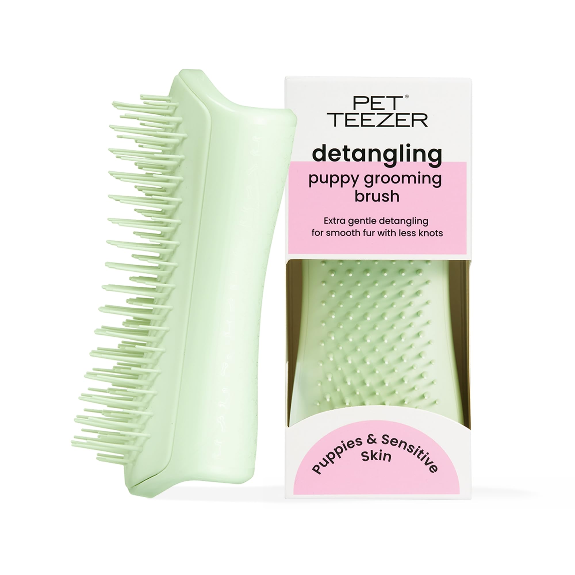 Tangle Teezer | Pet Teezer | Puppy Grooming Brush | Short, Medium Hair | Soft Bristles to Detangle Knots | Mint - Damaged Box