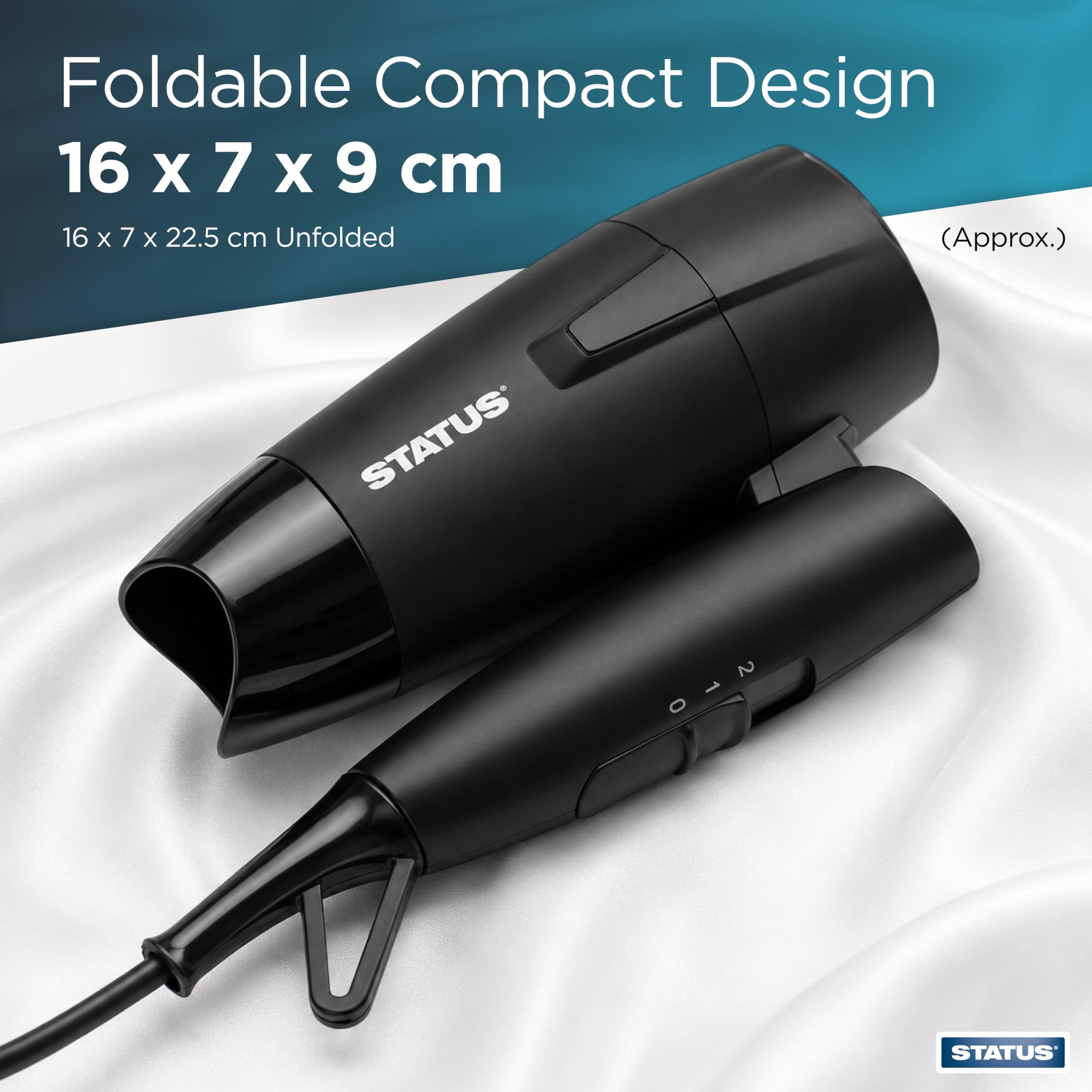 STATUS Toulouse Black Foldable Travel Hairdryer - Damaged Box