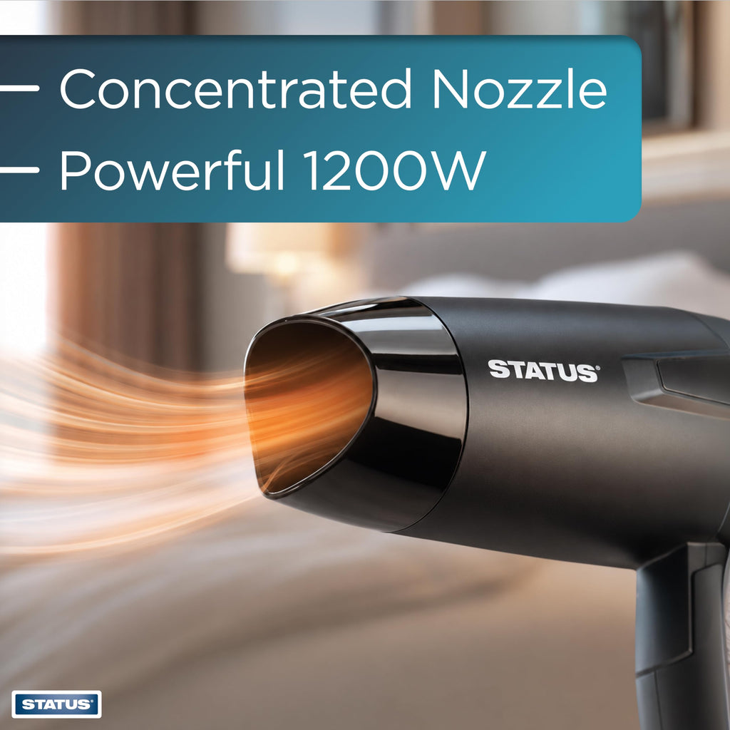 STATUS Toulouse Black Foldable Travel Hairdryer - Damaged Box