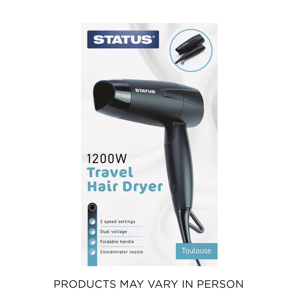 STATUS Toulouse Black Foldable Travel Hairdryer - Damaged Box