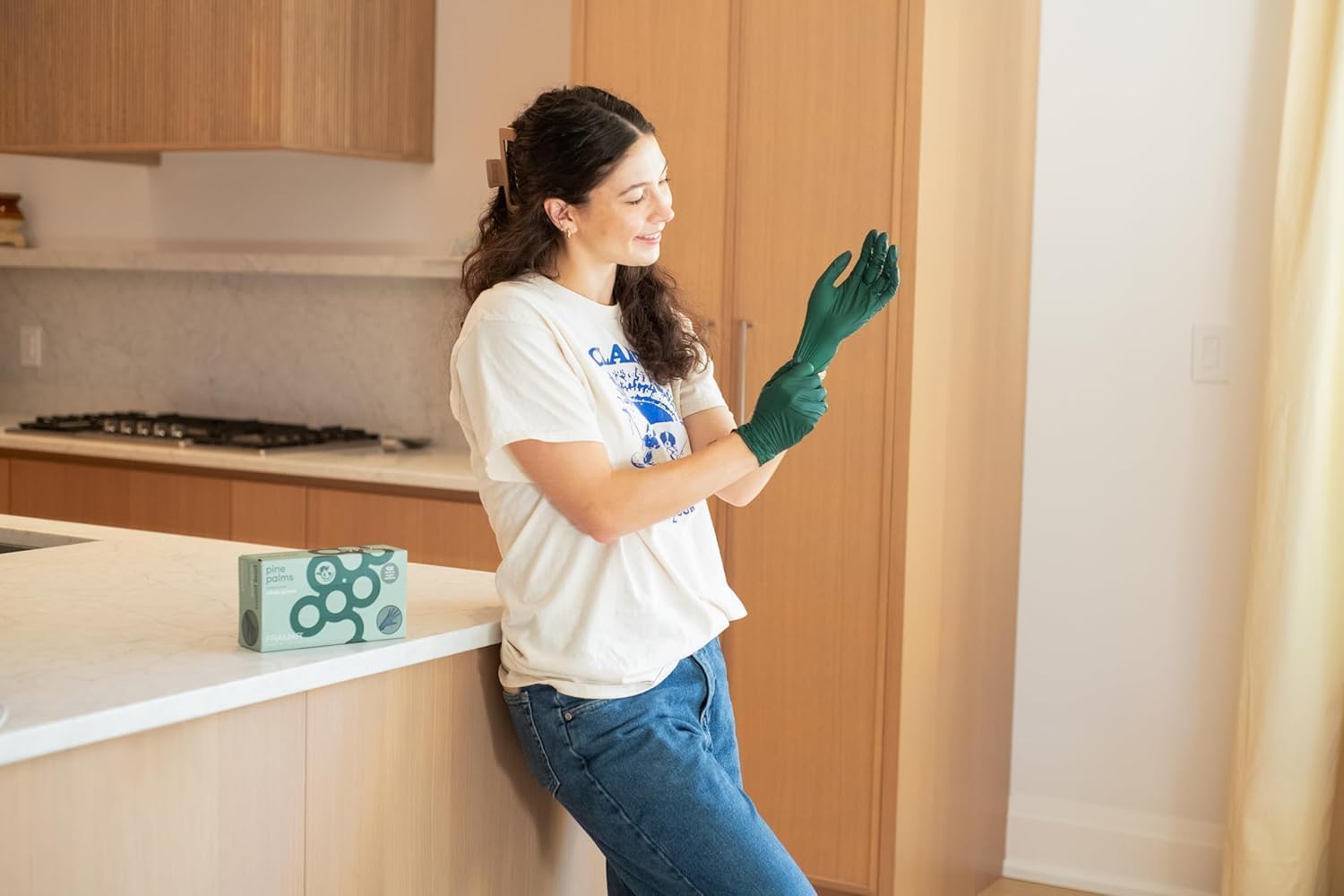 FRAMAR Green Nitrile Gloves Medium, Biodegradable Disposable Latex-Free - Damaged Box