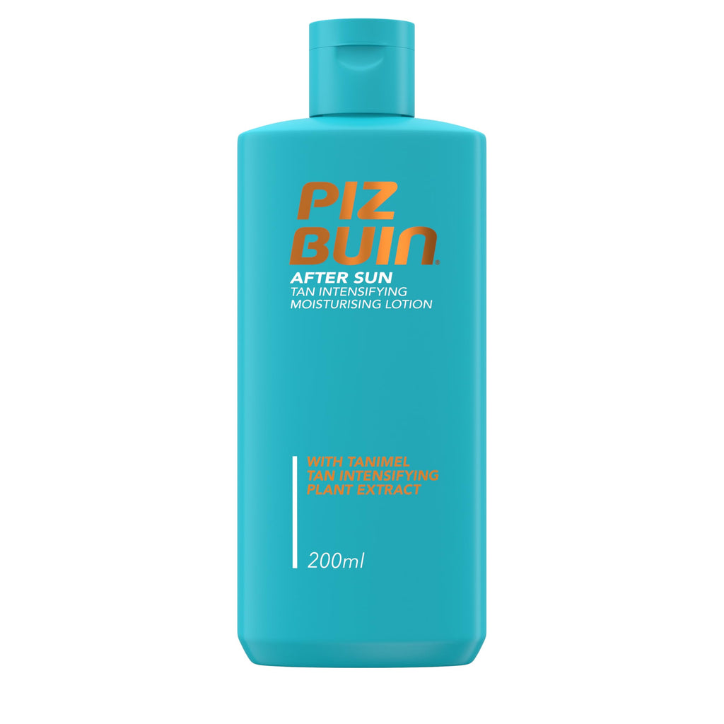 Piz Buin After Sun Tan Intensifying Moisturising Lotion (200ml), Nourishing Aftersun Cream with Vitamin E and Shea Butter, Ideal to Soothe Sensitive Skin, with Tanimel Tan Intensifying Plant Extract - New