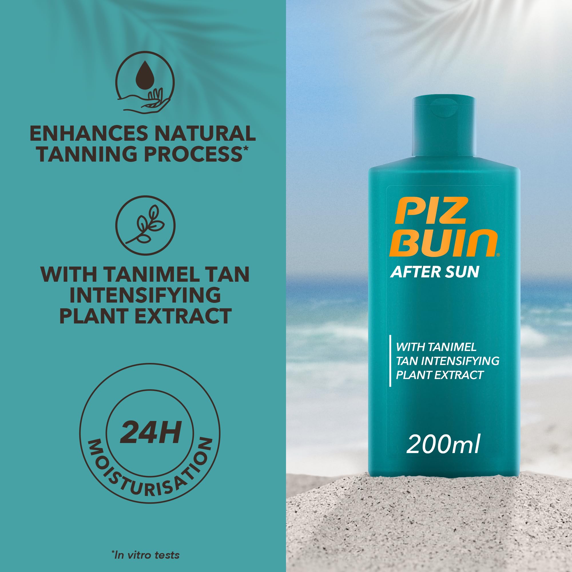 Piz Buin After Sun Tan Intensifying Moisturising Lotion (200ml), Nourishing Aftersun Cream with Vitamin E and Shea Butter, Ideal to Soothe Sensitive Skin, with Tanimel Tan Intensifying Plant Extract - New