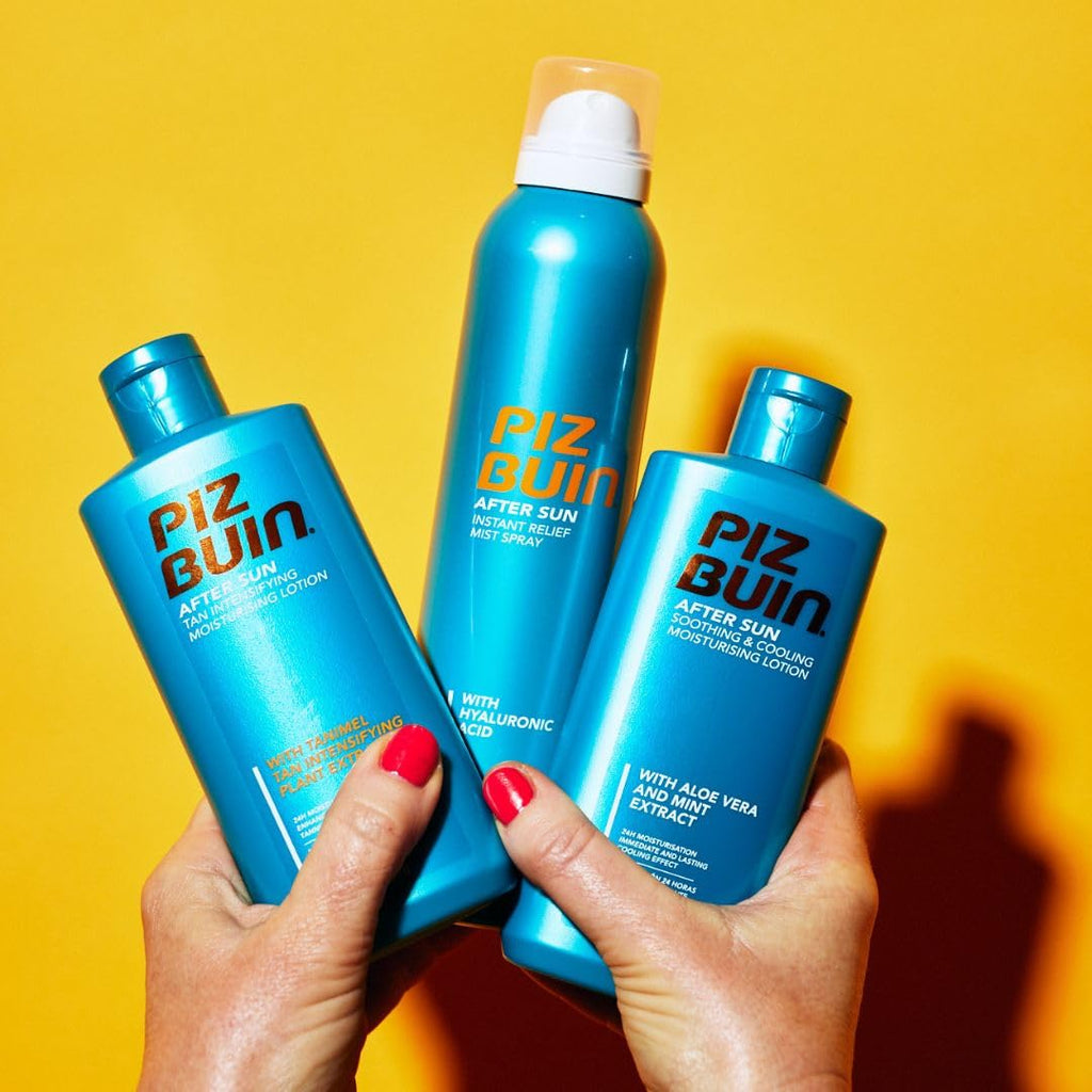 Piz Buin After Sun Tan Intensifying Moisturising Lotion (200ml), Nourishing Aftersun Cream with Vitamin E and Shea Butter, Ideal to Soothe Sensitive Skin, with Tanimel Tan Intensifying Plant Extract - New