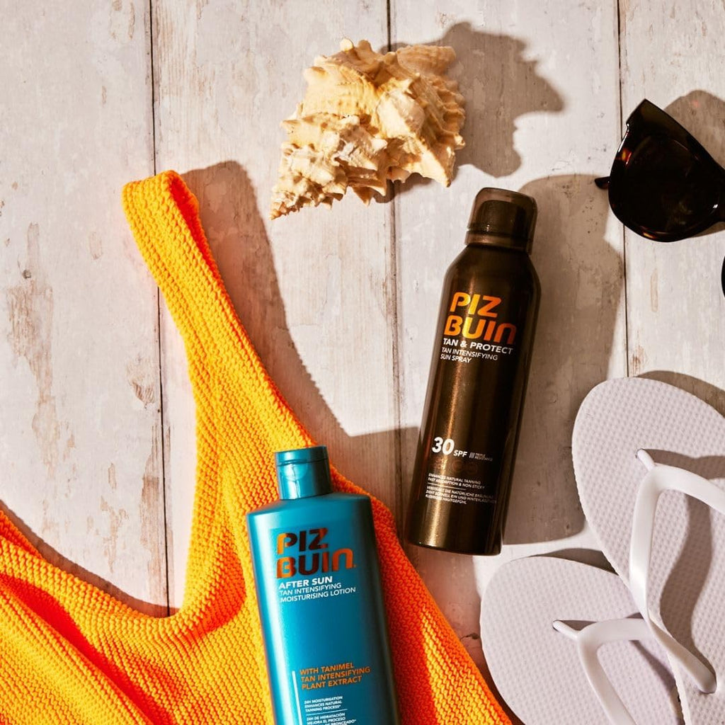 Piz Buin After Sun Tan Intensifying Moisturising Lotion (200ml), Nourishing Aftersun Cream with Vitamin E and Shea Butter, Ideal to Soothe Sensitive Skin, with Tanimel Tan Intensifying Plant Extract - New