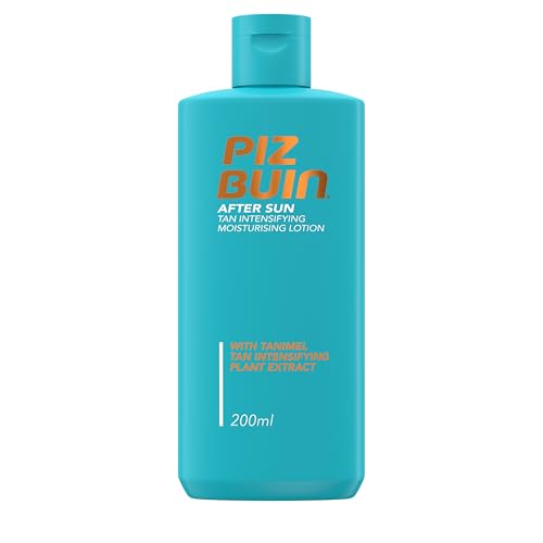 Piz Buin After Sun Tan Intensifying Moisturising Lotion (200ml), Nourishing Aftersun Cream with Vitamin E and Shea Butter, Ideal to Soothe Sensitive Skin, with Tanimel Tan Intensifying Plant Extract - New