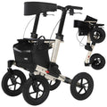 MobiQuip All Terrain 4 Wheel Rollator Walker with Seat, Champagne Coloured Frame - Lightweight, Folding Mobility Aids with Large 12" Pneumatic Tyres - Adjustable Handles, Easy-Grip Brakes & Storage - Damaged Box