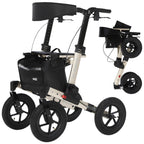 MobiQuip All Terrain 4 Wheel Rollator Walker with Seat, Champagne Coloured Frame - Lightweight, Folding Mobility Aids with Large 12" Pneumatic Tyres - Adjustable Handles, Easy-Grip Brakes & Storage - Damaged Box