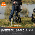 MobiQuip All Terrain 4 Wheel Rollator Walker with Seat, Champagne Coloured Frame - Lightweight, Folding Mobility Aids with Large 12" Pneumatic Tyres - Adjustable Handles, Easy-Grip Brakes & Storage - Damaged Box