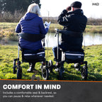 MobiQuip All Terrain 4 Wheel Rollator Walker with Seat, Champagne Coloured Frame - Lightweight, Folding Mobility Aids with Large 12" Pneumatic Tyres - Adjustable Handles, Easy-Grip Brakes & Storage - Damaged Box