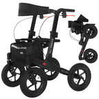 MobiQuip All Terrain 4 Wheel Rollator Walker with Seat, Champagne Coloured Frame - Lightweight, Folding Mobility Aids with Large 12" Pneumatic Tyres - Adjustable Handles, Easy-Grip Brakes & Storage - Damaged Box
