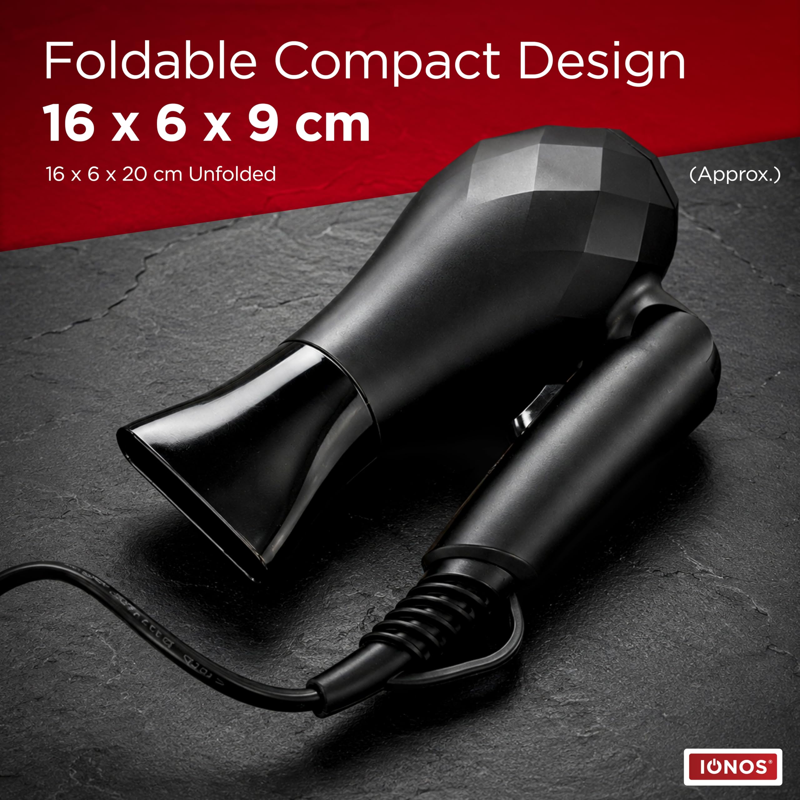 IONOS Travel Hairdryer with Status Styling Technology - New