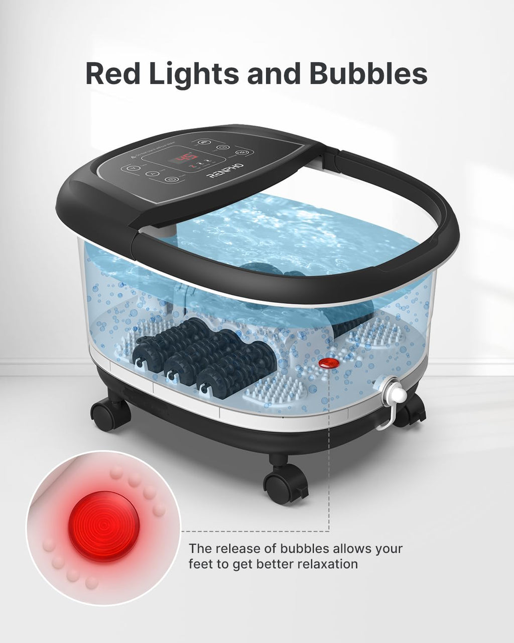 RENPHO Foot Spa Massager with Heater - Foot Bath Machine - Black - Bubble & Massage Functions - Damaged Box