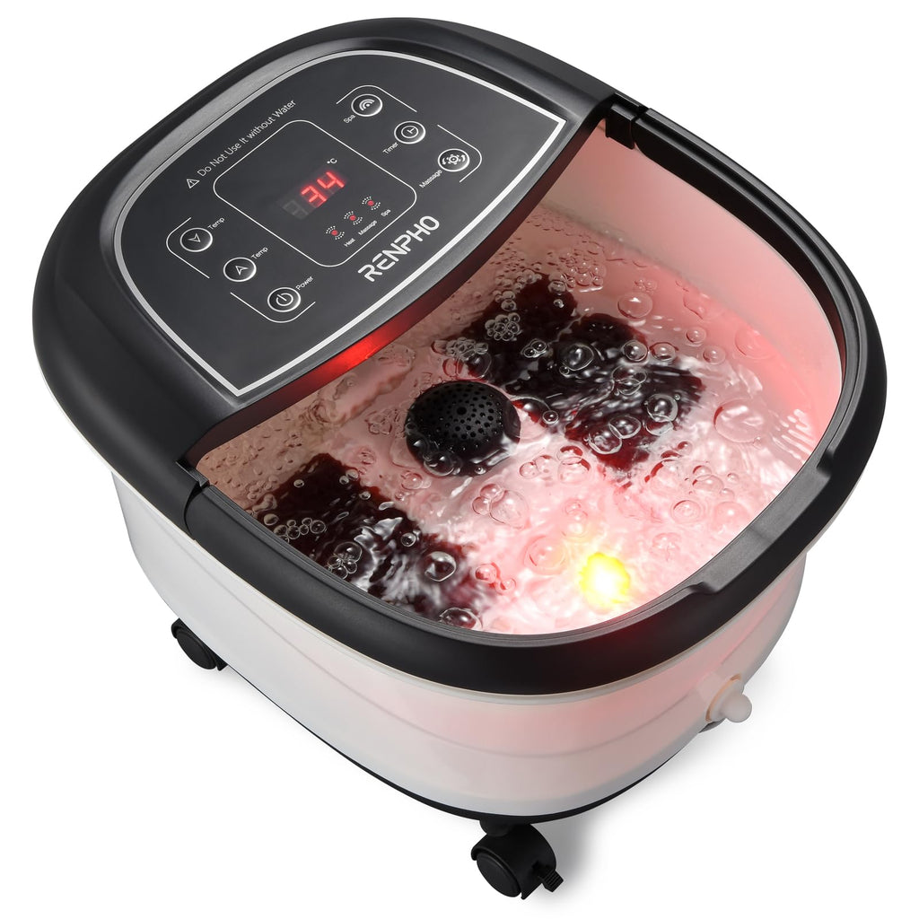 RENPHO Foot Spa Massager with Heater - Foot Bath Machine - Black - Bubble & Massage Functions - Damaged Box