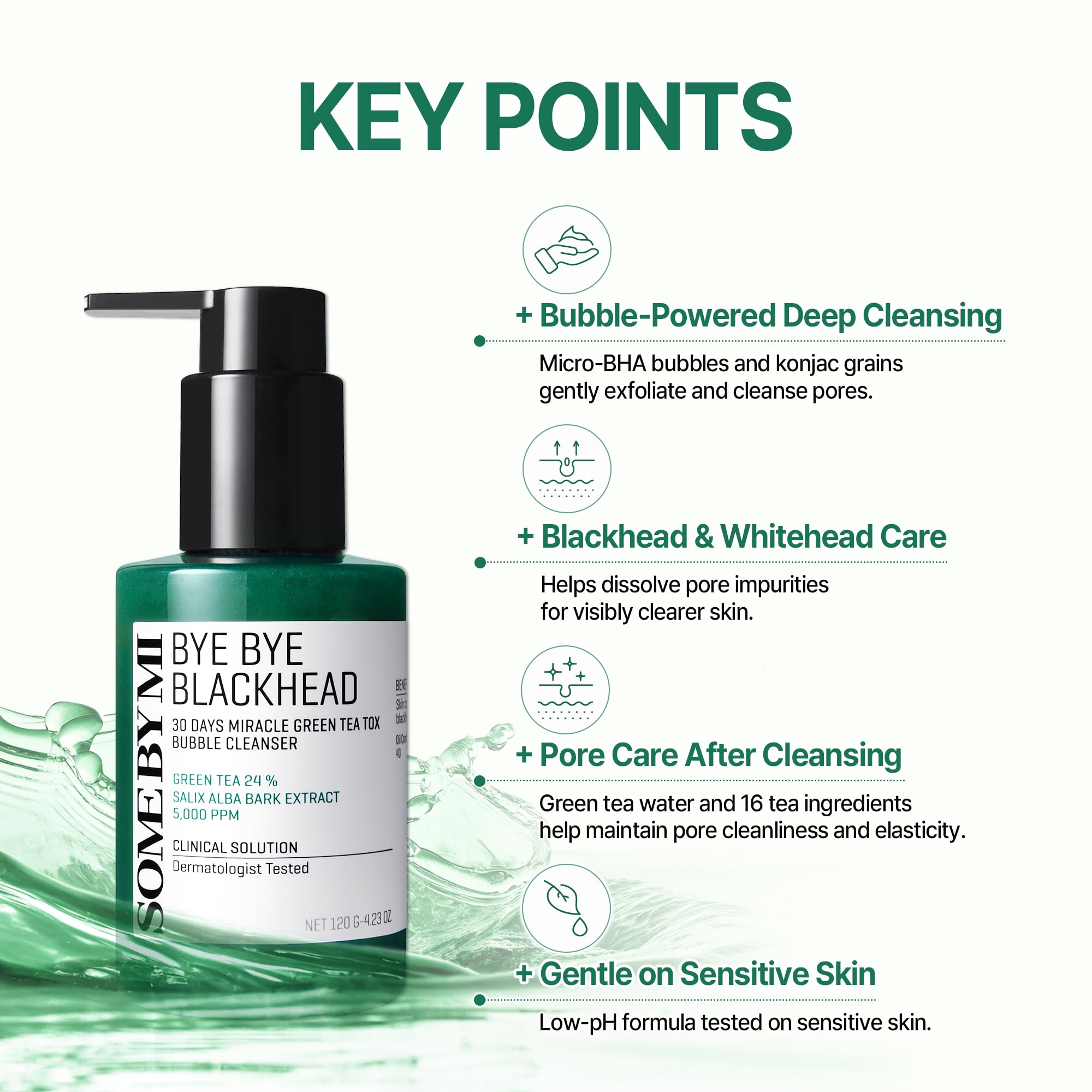 SOME BY MI Bye Bye Blackhead 30 Days Miracle Green Tea Tox Bubble Cleanser - 4.23 Oz, 120g - Made from Green Tea Extract - Mild Daily Face Wash for Removing Sebum and Blackheads - Korean SkinCare - Damaged Box
